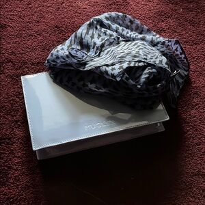Mugler blue and Black Scarf with periwinkle Clutch